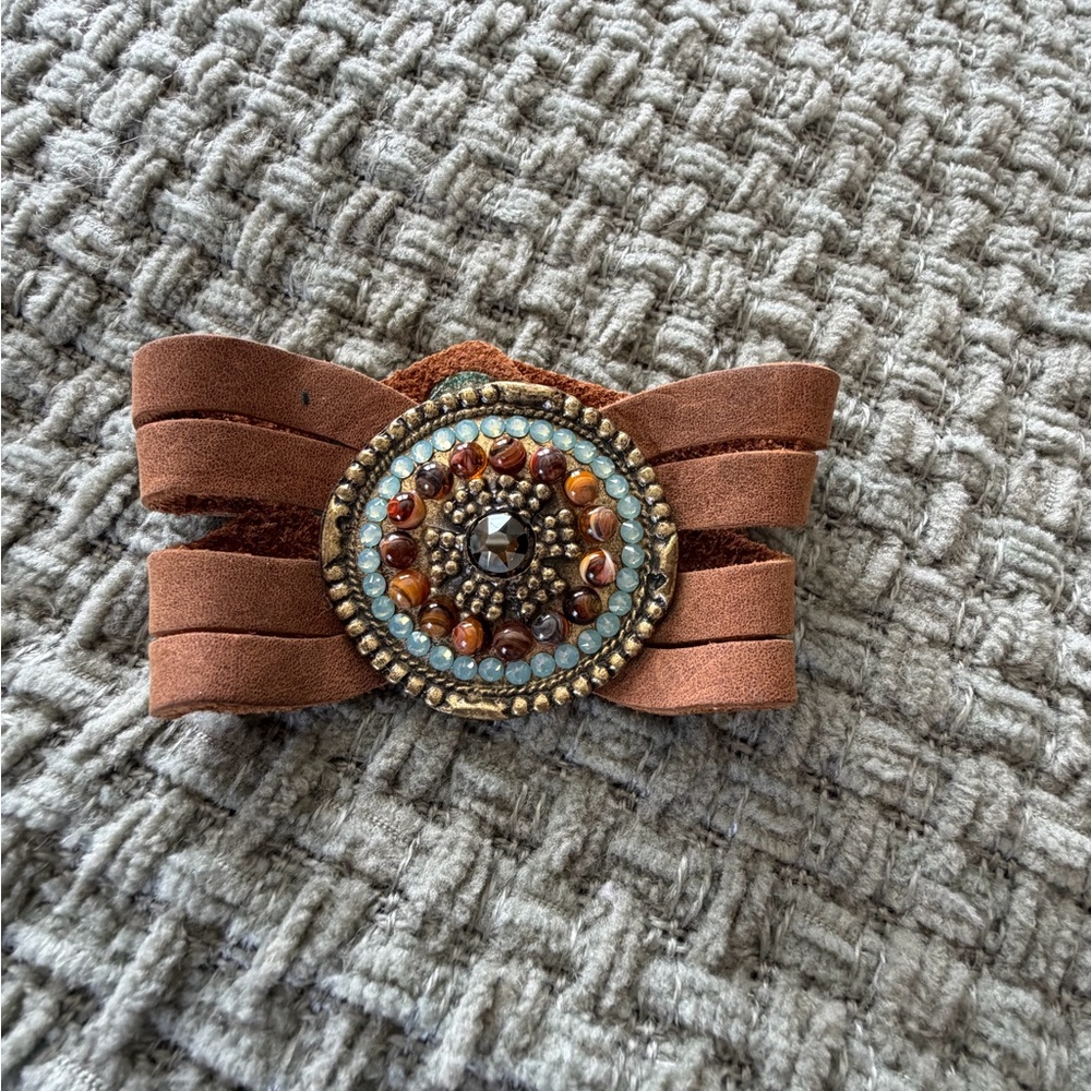 Leatherock Tan Leather Bracelet with Brass Accents
